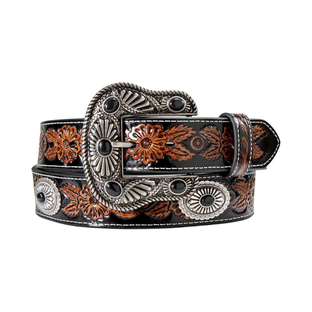 Ariat Floral Embossed Concho Black Ladies' Belt
