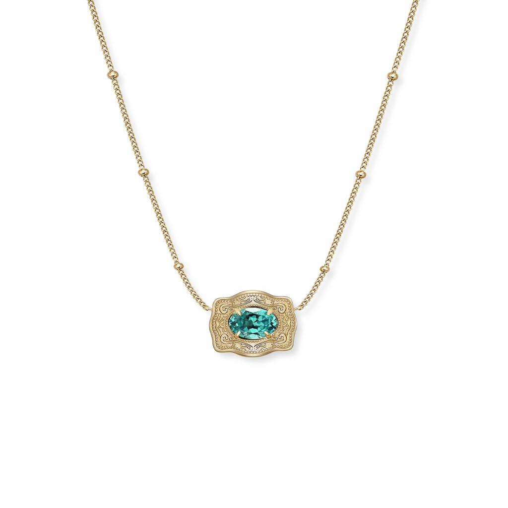 SpurWest Gold Ultra Mini Belt Buckle Birthstone Necklace