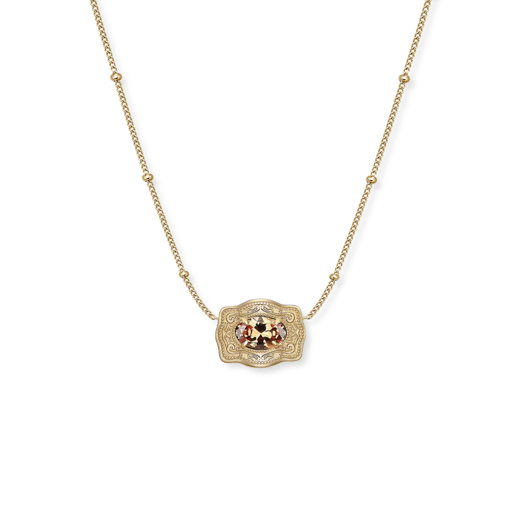 SpurWest Gold Ultra Mini Belt Buckle Birthstone Necklace