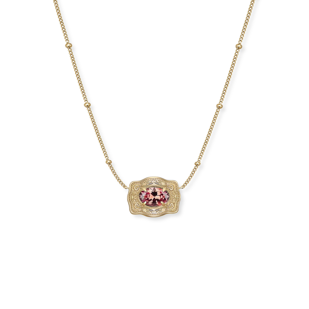 SpurWest Gold Ultra Mini Belt Buckle Birthstone Necklace