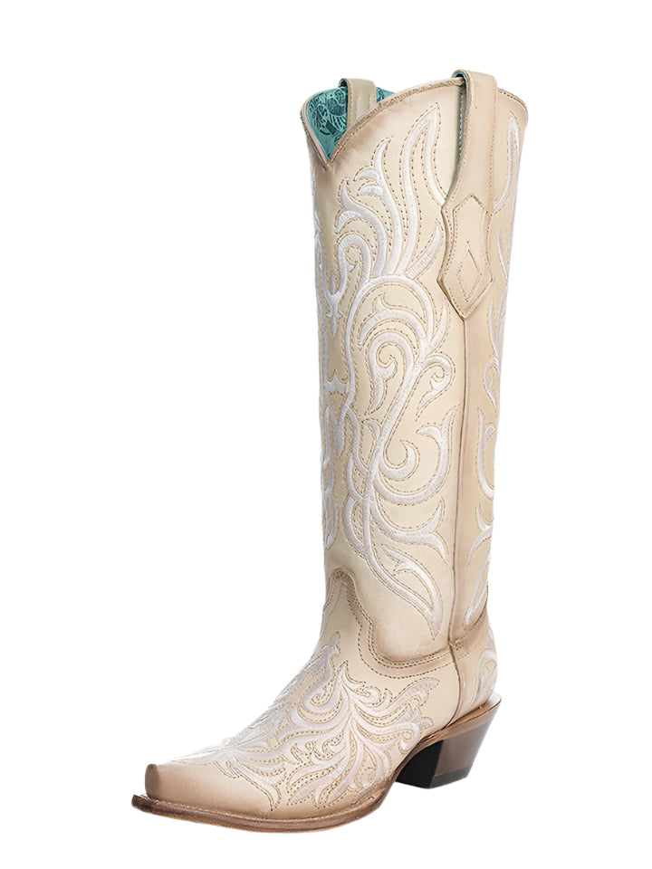 Corral White Embroidery Straw Tall Top Ladies' Boot