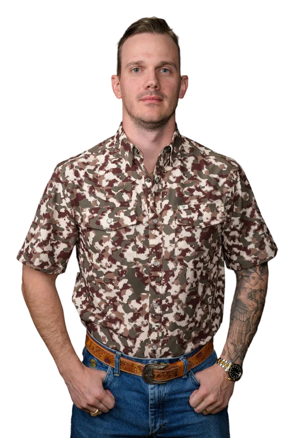Ferrell Camo Lite Short Sleeve Men's Pearl Snap Shirt