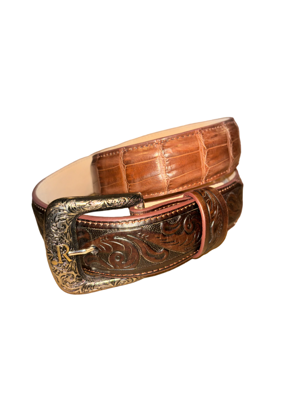 R. Watson Men's Tobacco Glazed Caiman Belt