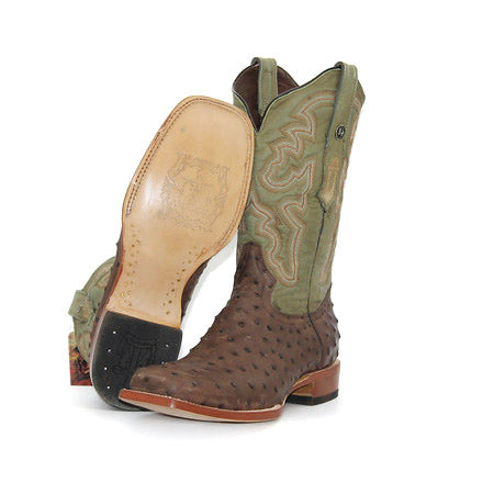 Tanner Mark Full Quill Nicotine Ostrich Print Men's Boot