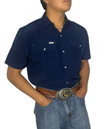 SanJac Navy Coahuila Short Sleeve Pearl Snap Men's Shirt