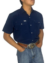Load image into Gallery viewer, SanJac Navy Coahuila Short Sleeve Pearl Snap Men&#39;s Shirt
