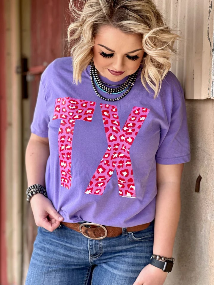 Texas True Threads Ladies' Pink Leopard Tx Tee