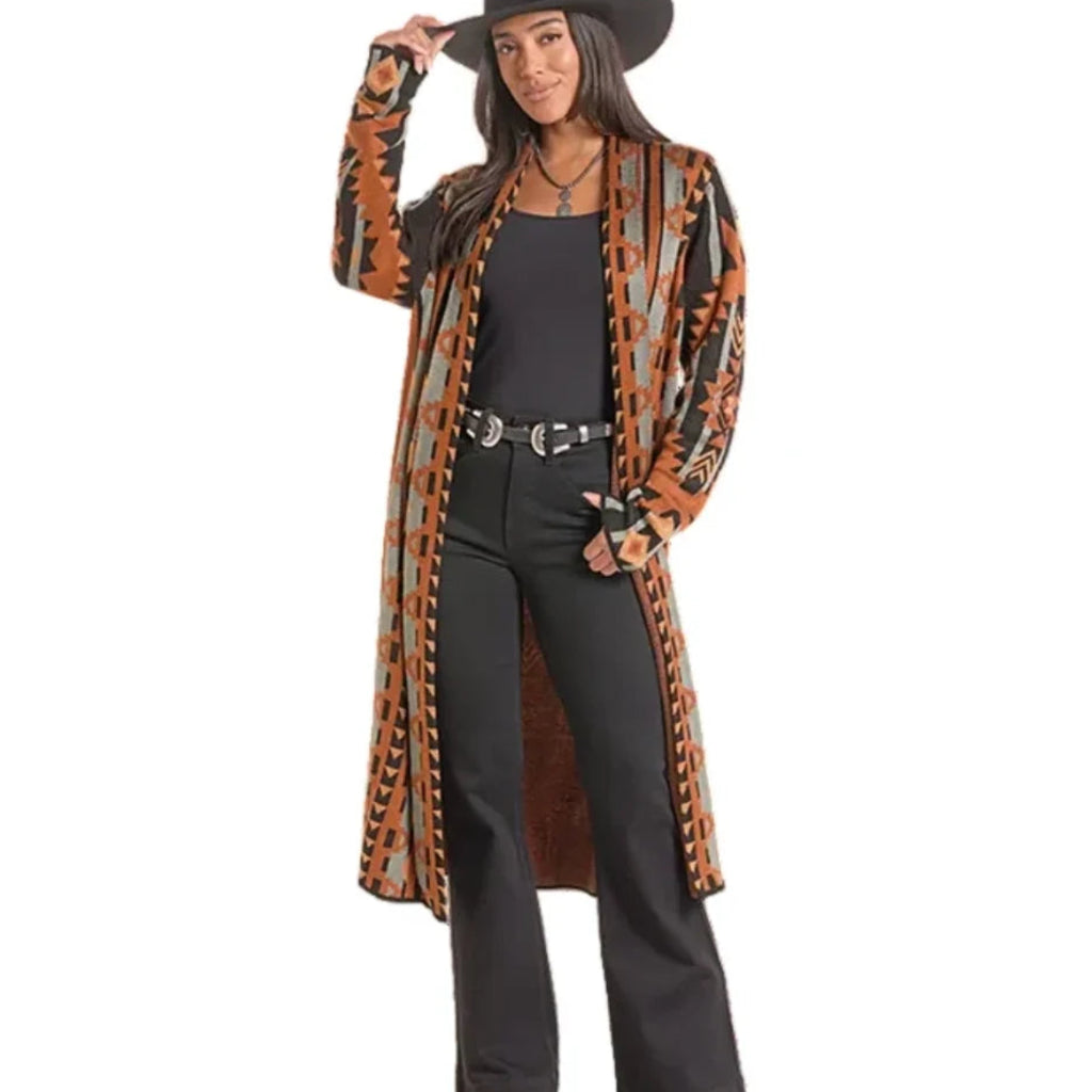 Rock & Roll Black Aztec Print Ladies' Sweater Cardigan