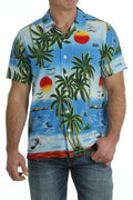 Cinch Hawaiian Sunset Print Button Down Men's Shirt