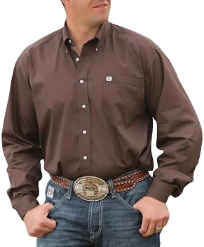 Cinch Men's Long Sleeve Solid Brown Button Down Shirt