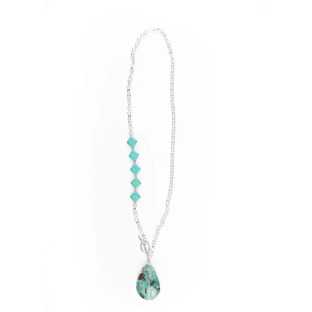 West & Co. Silver Chain Necklace with Turquoise Stone Pendant