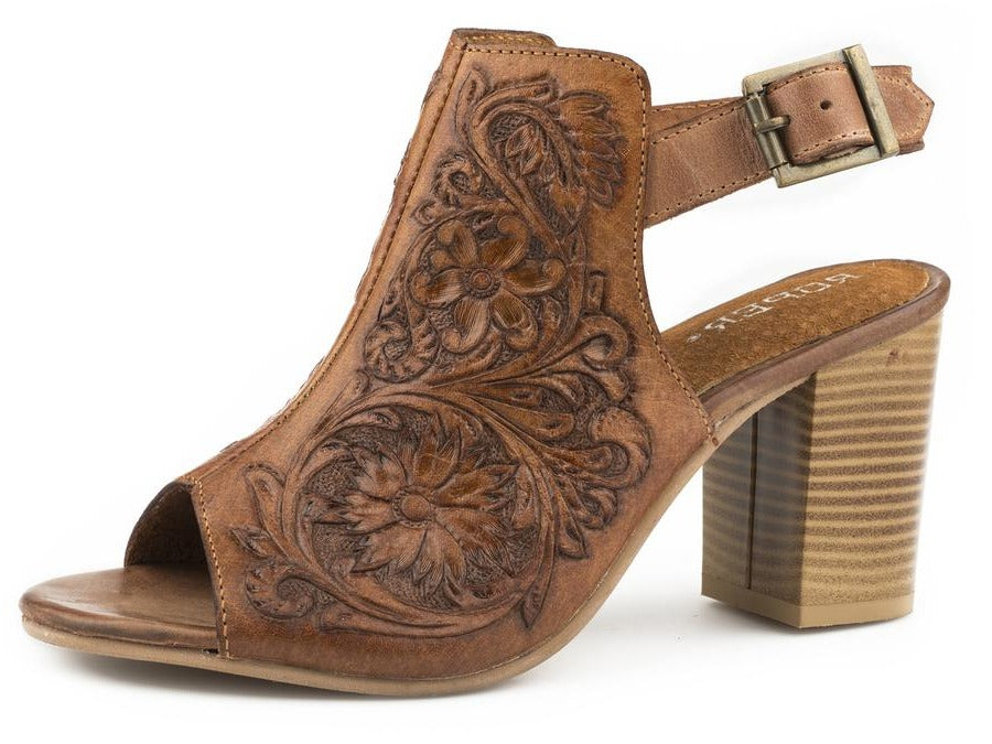 Roper Tan Floral Tooled Leather Ladies' Heel