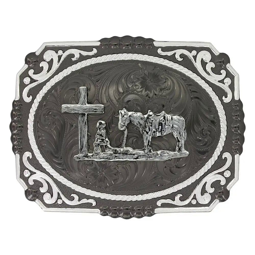 Montana Silversmiths Gunmetal Cameo Filigree with Christian Cowboy Buckle