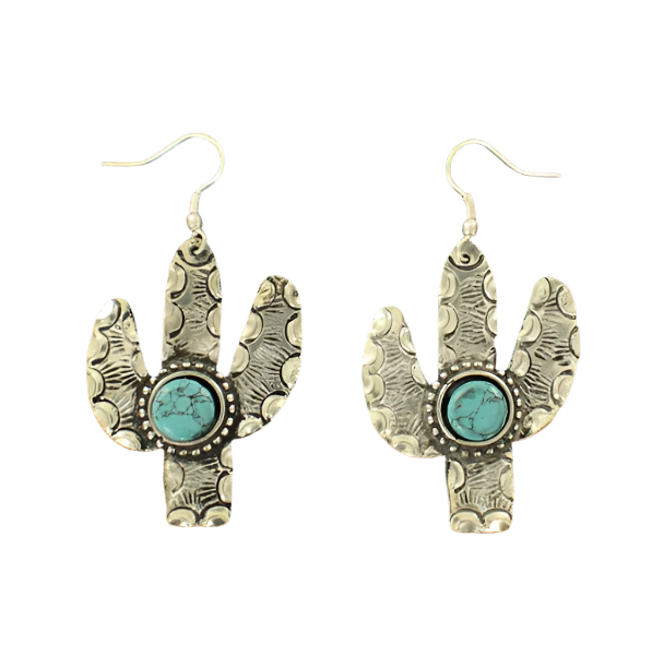 M&F Silver Cactus Turquoise Stone Earring