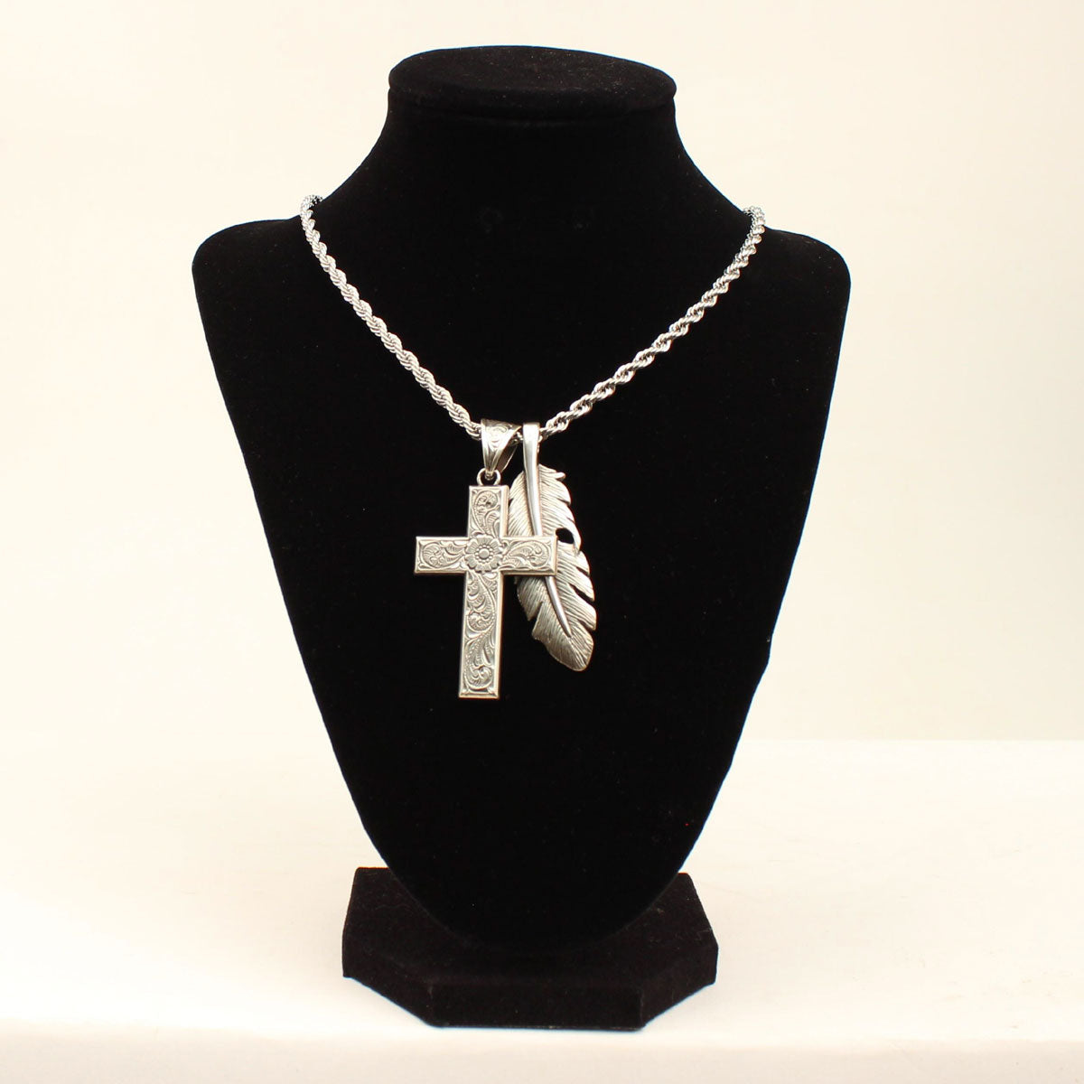 Twister Cross & Feather Necklace