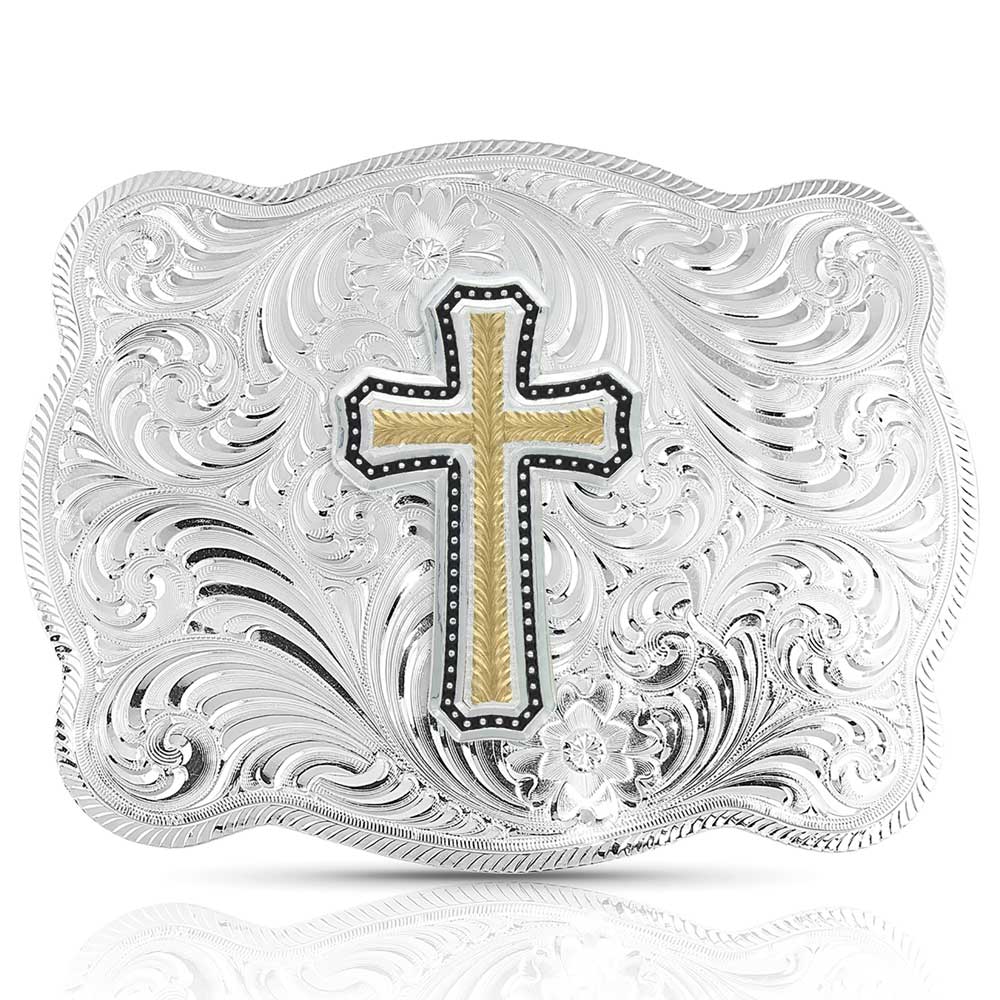 Montana Silversmiths Simple Scalloped Silver Golden Faith Buckle