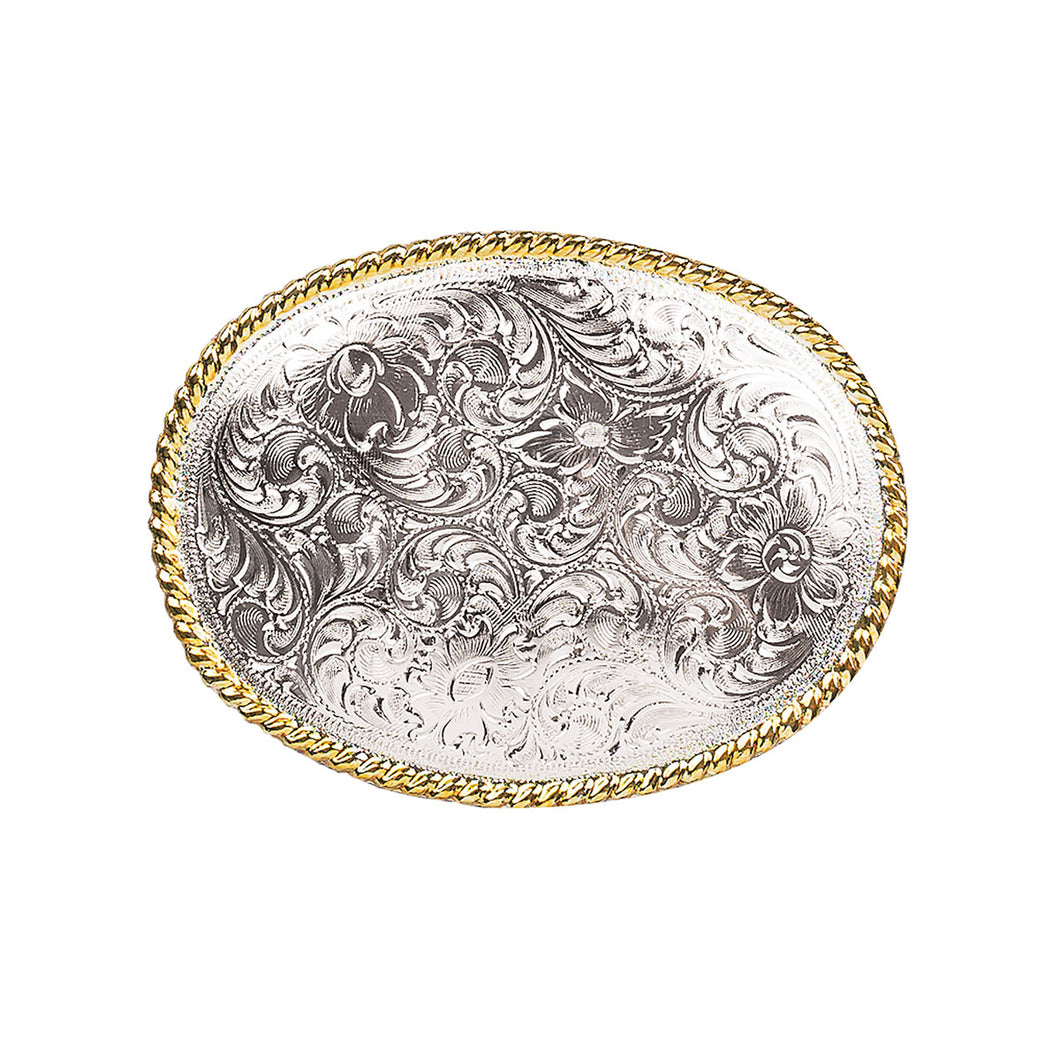 Oval Rope Edge Floral Scroll Buckle