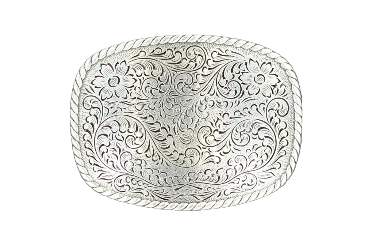 Rectangle Rope Edge Floral Scroll Buckle