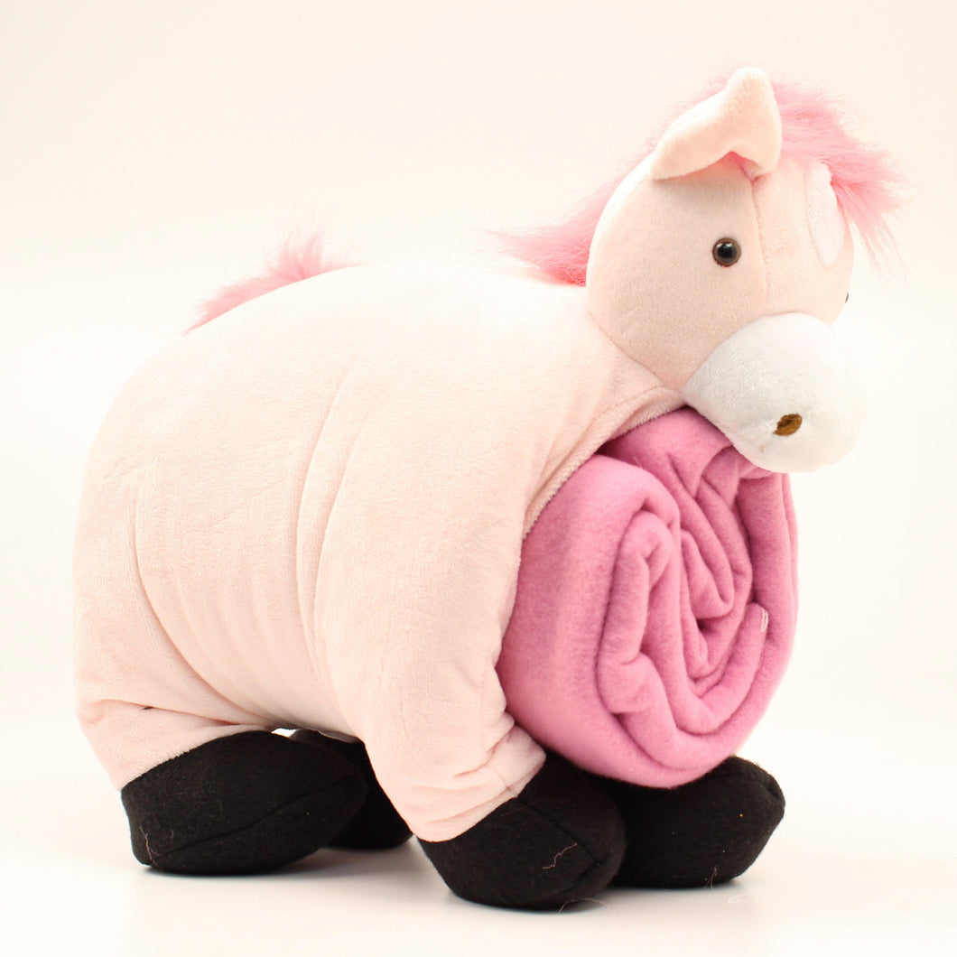 Pink Plush Horse Pillow Blanket
