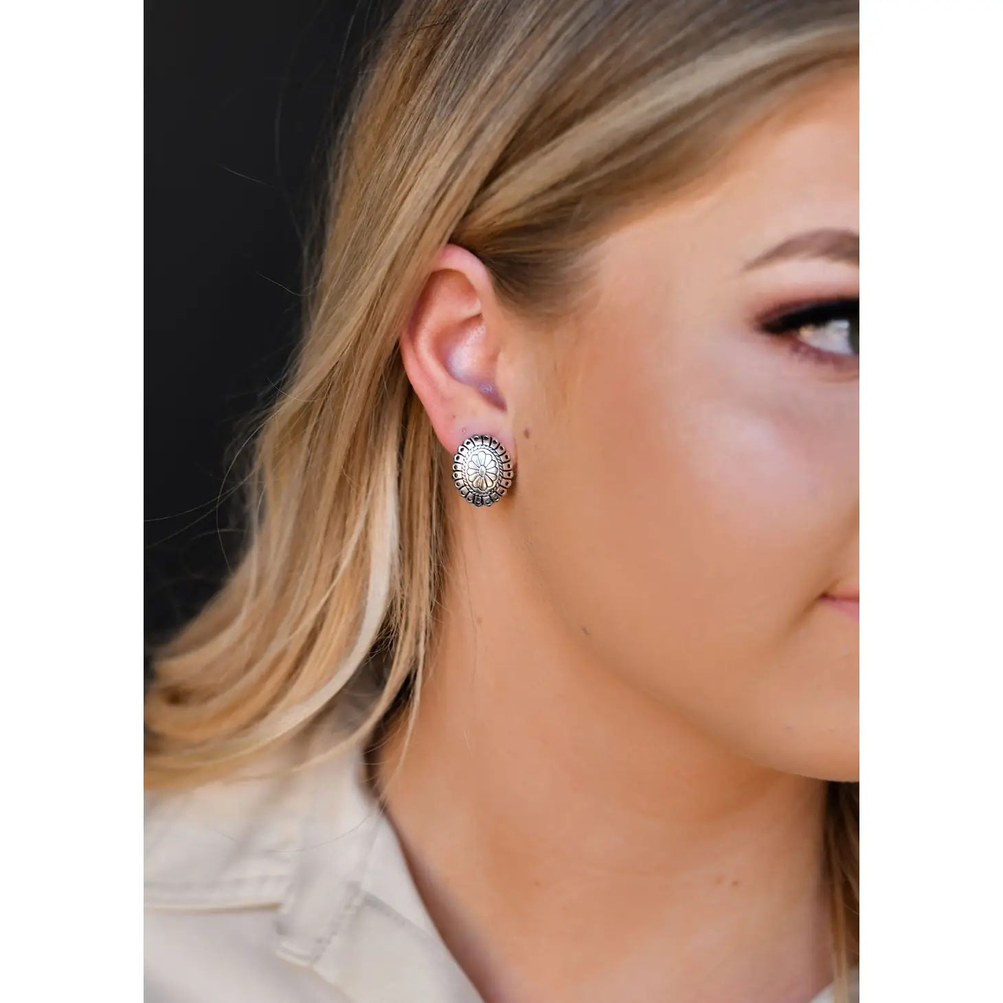West & Co. Small Burnished Silver Flower Concho Earring
