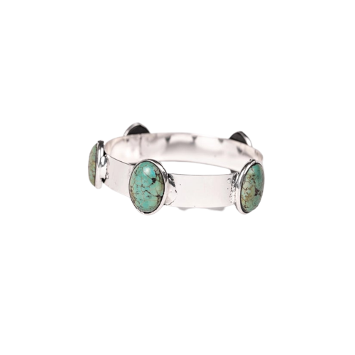West and Co. Burnished silver Bangle with 5 Turquoise Oval Stones
