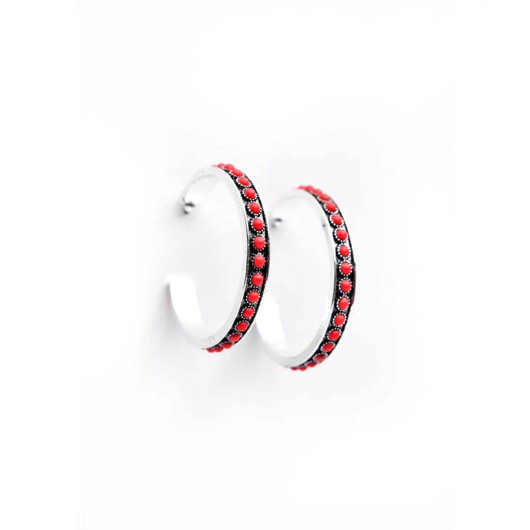 West & Co. Burnished Silver and Red Hoop Earring