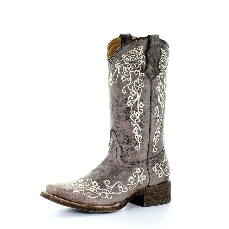 Corral Brown Crater Bone Embroidered Youth Boot