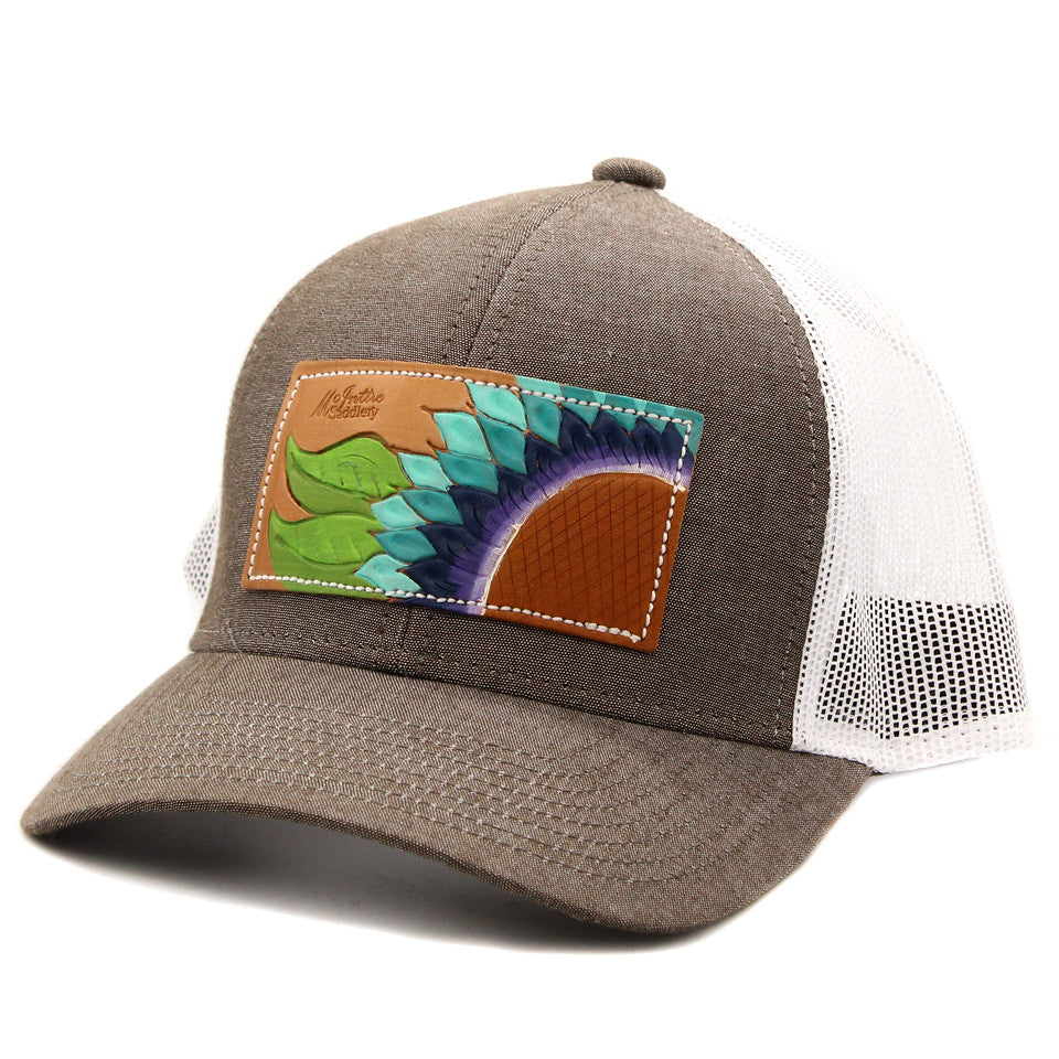 Blue Sunflower Leather Patch Cap