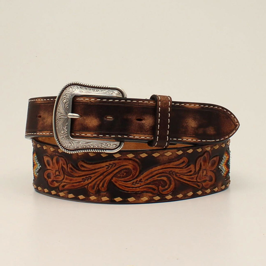 Tooled and Beaded Men's Belt