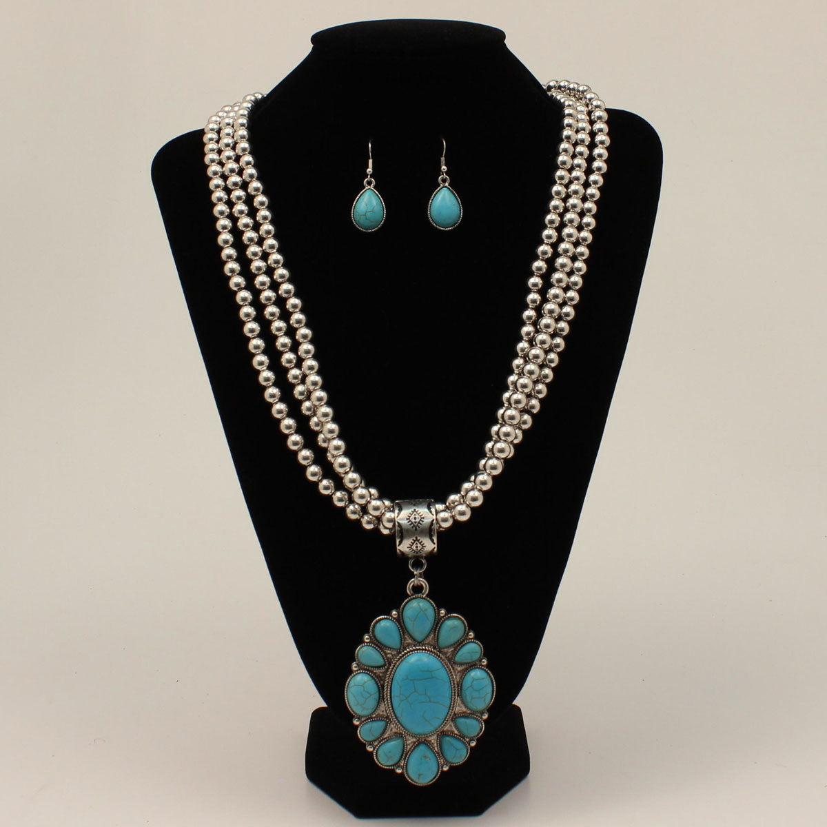 Triple Strand Turquoise Beaded Jewelry Set