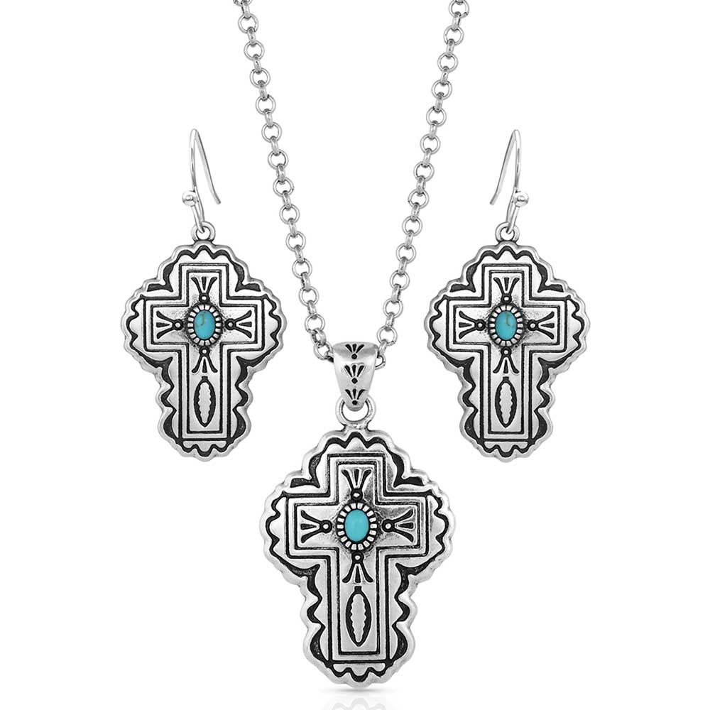 Montana Silversmith Cathedral Turquoise Silver Cross Jewelry Set