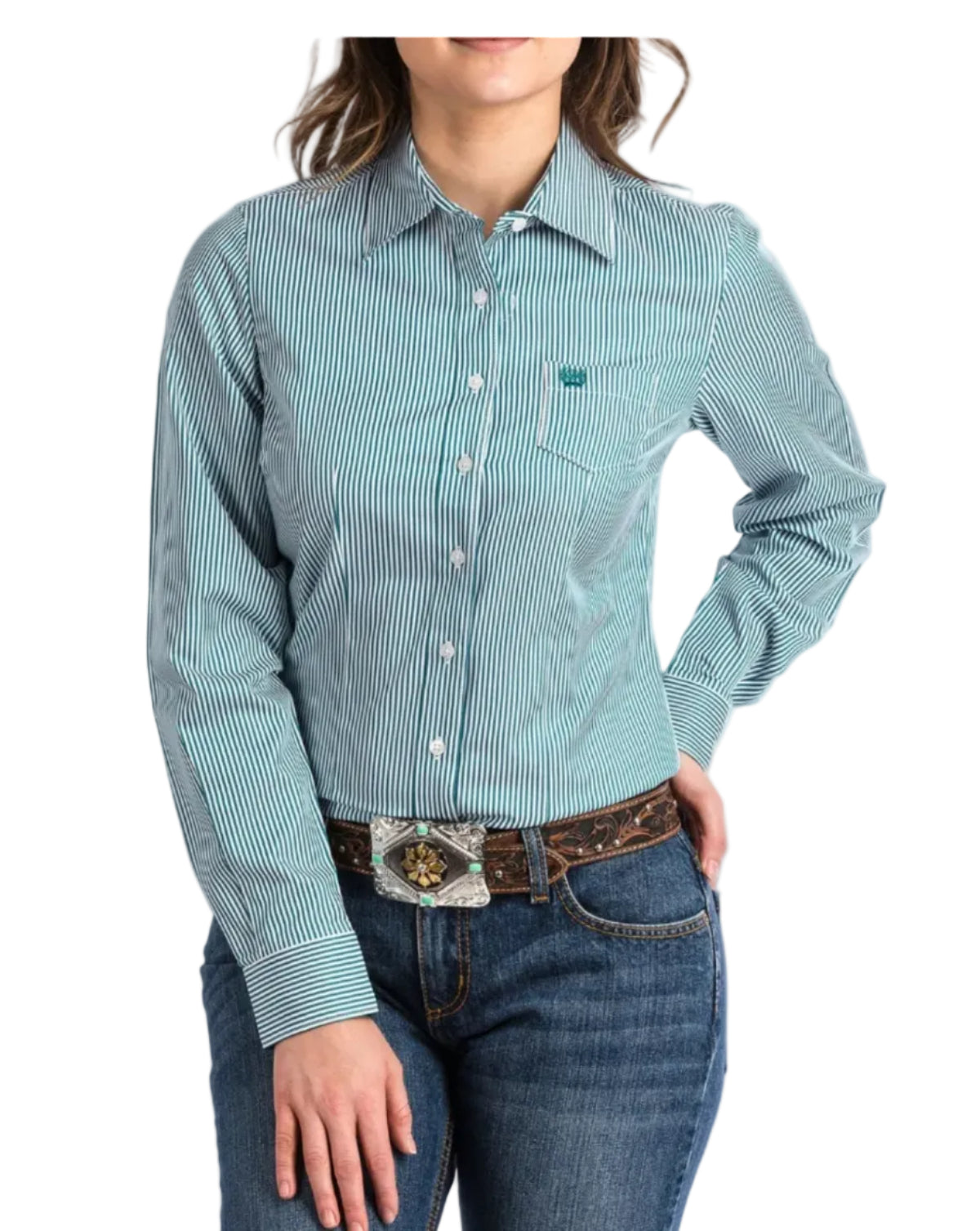 Cinch Teal Striped Ladies' Shirt