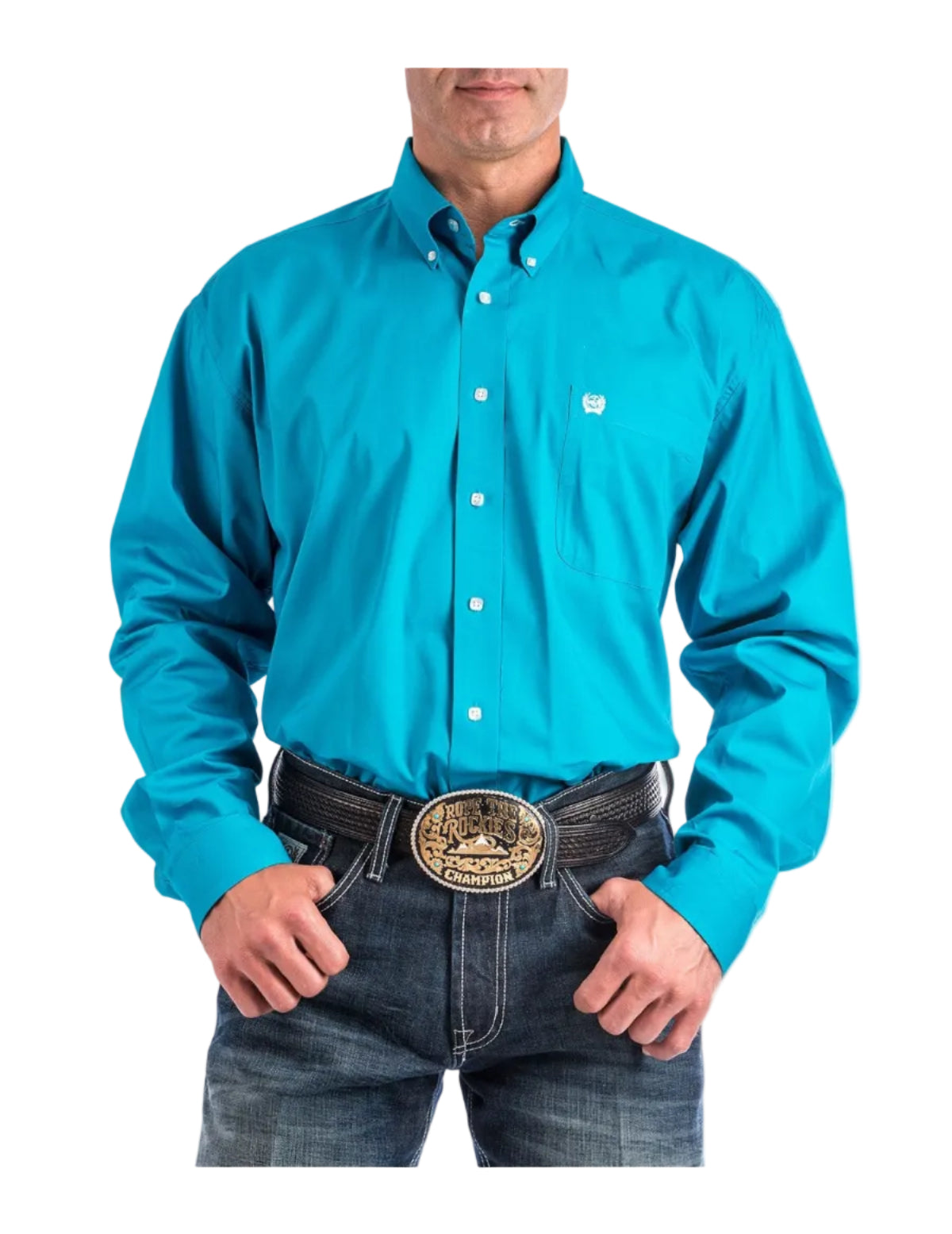 Cinch Men's Long Sleeve Solid Button Down Shirt - Teal - L Cinch Men's Long Sleeve Solid Button Down Shirt - Teal - L