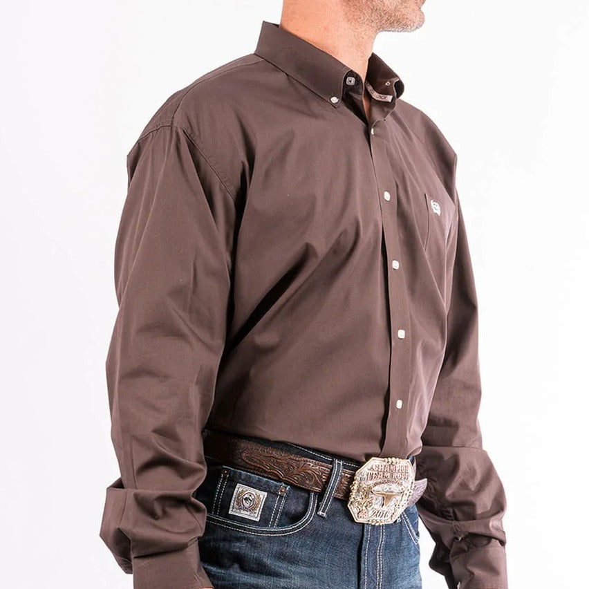 Cinch Men's Long Sleeve Solid Brown Button Down Shirt