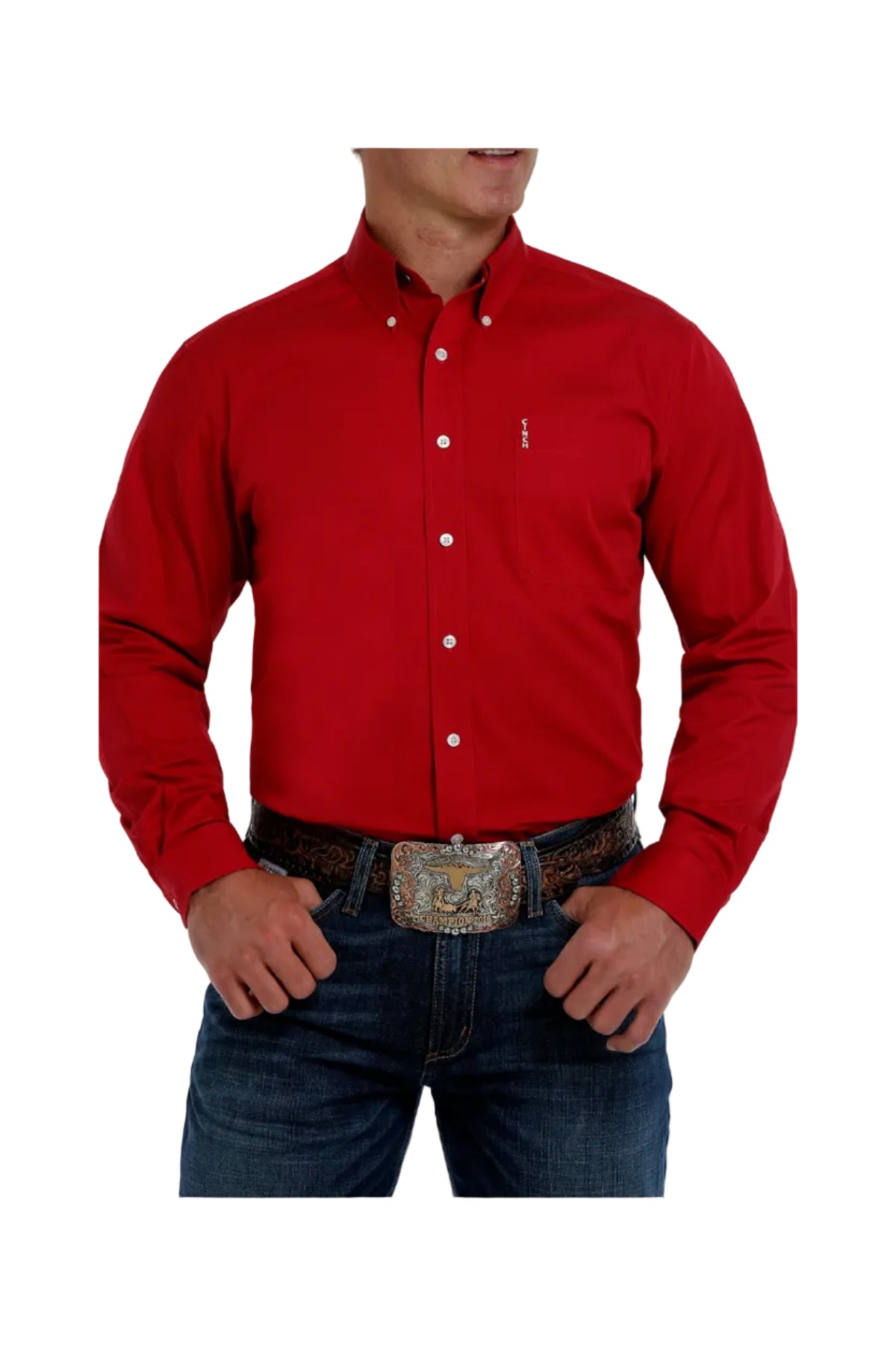 Cinch Men's Modern Fit Solid Red Long Sleeve Button-Down Western Shirt Cinch Men's Modern Fit Solid Red Long Sleeve Button-Down Western Shirt