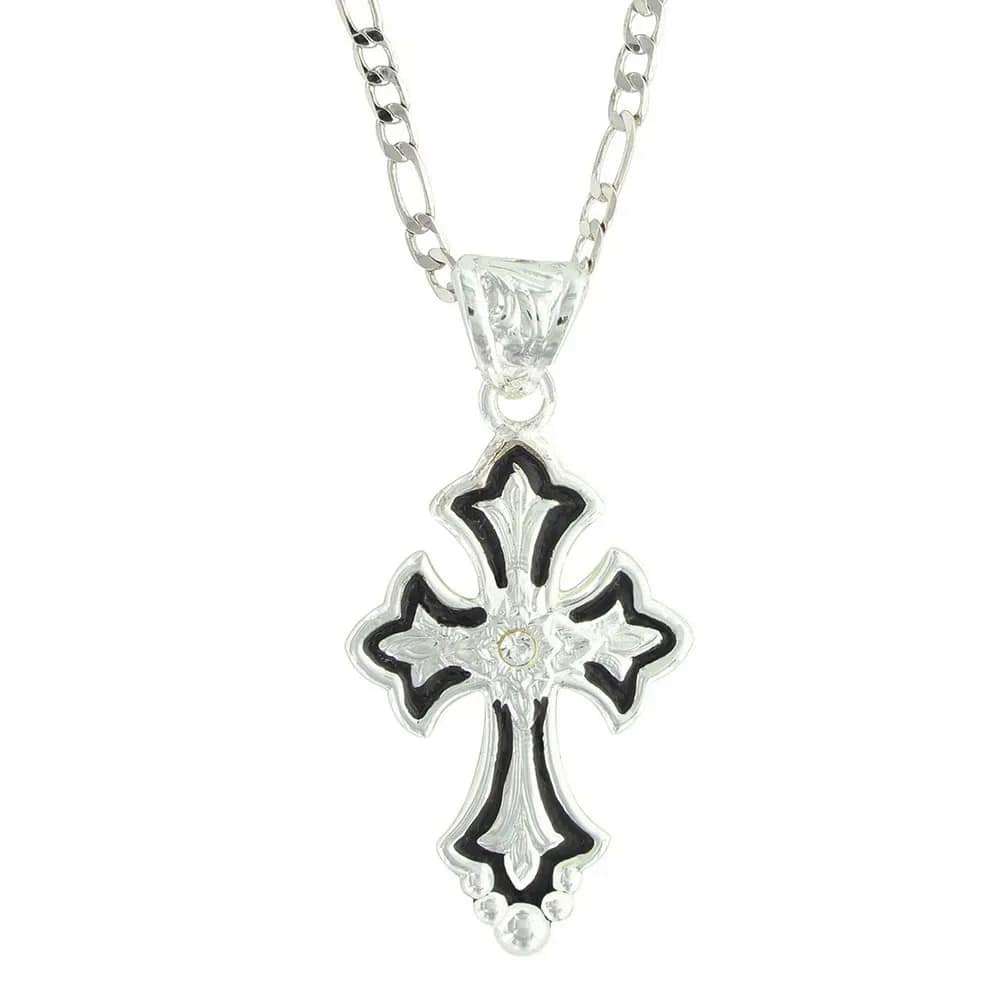 Montana Silversmiths Flower on Silver and Black Cross Fleury Necklace
