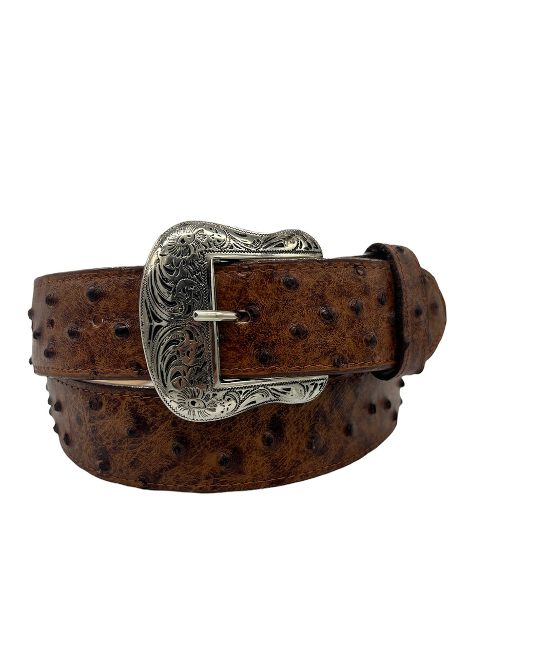 Tanner Mark Rustic Cognac Ostrich Print Belt