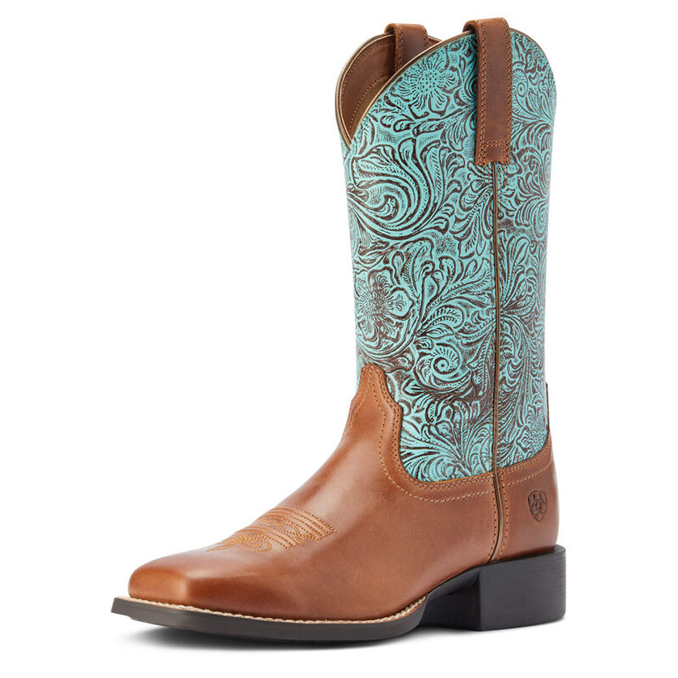 Ariat Round Up West Turquoise Floral Boot