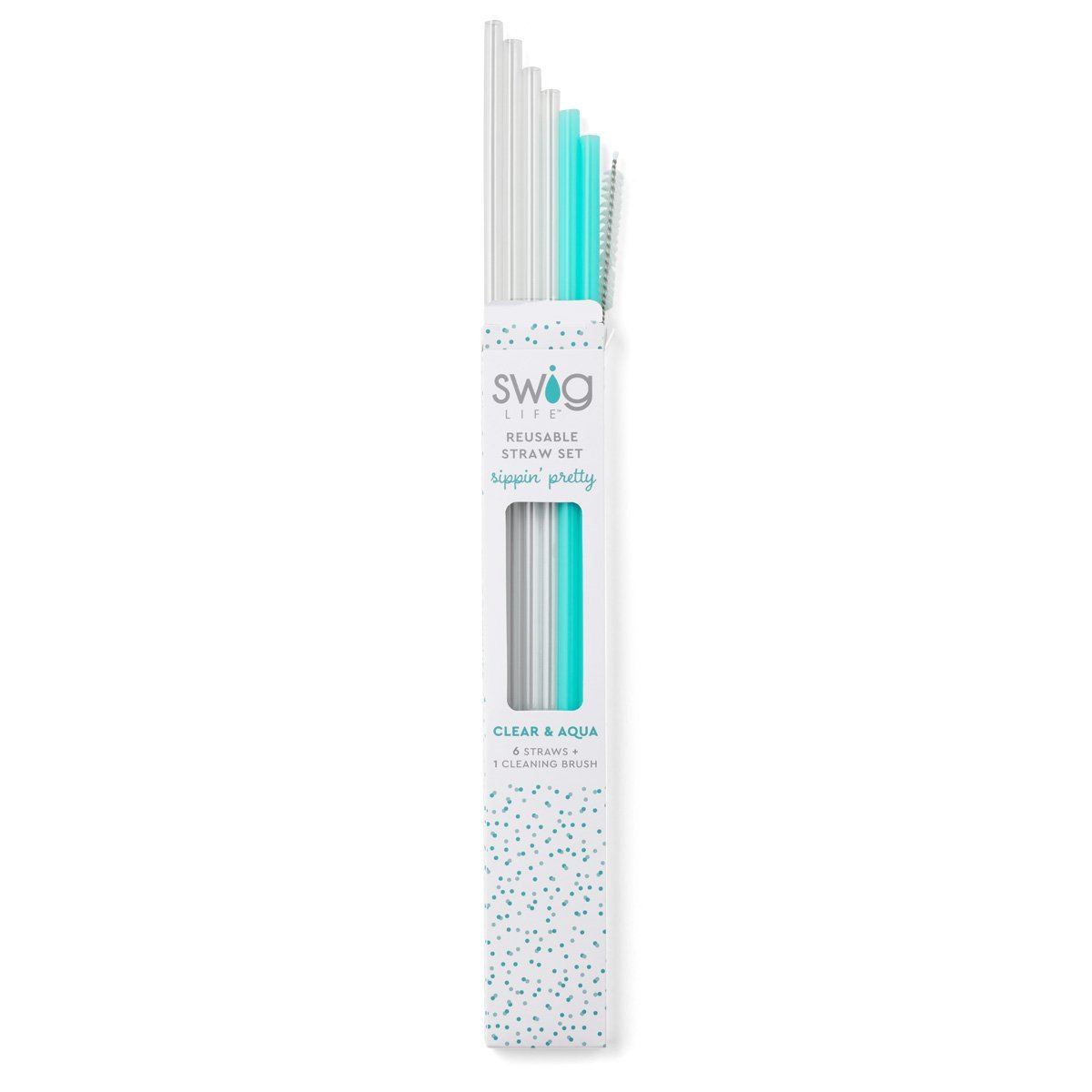 Swig Clear & Aqua Reusable Tall Straw Set