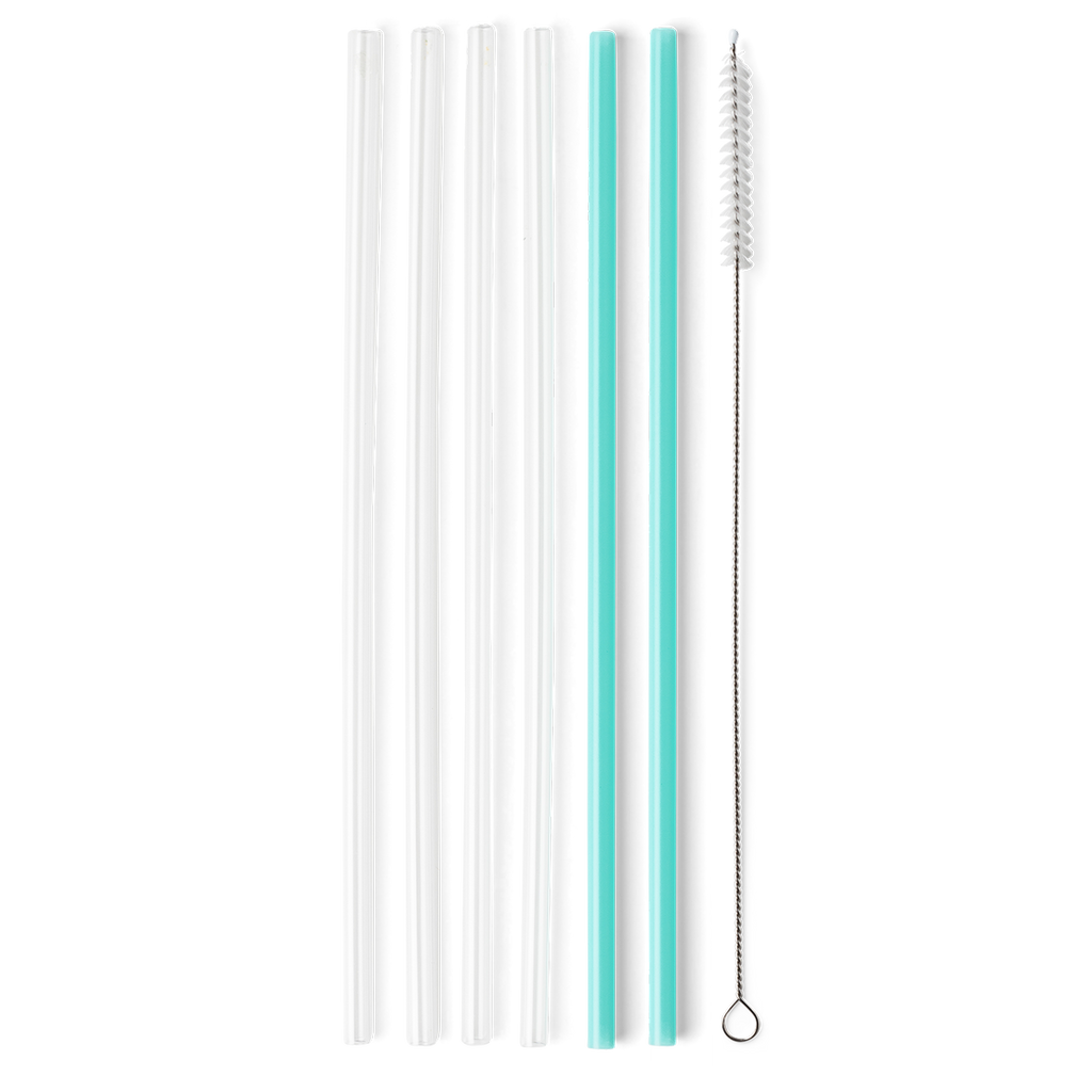 Swig Clear & Aqua Reusable Tall Straw Set