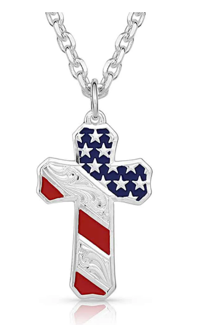 Montana Silversmiths Born In the USA Patriotic Cross Necklace