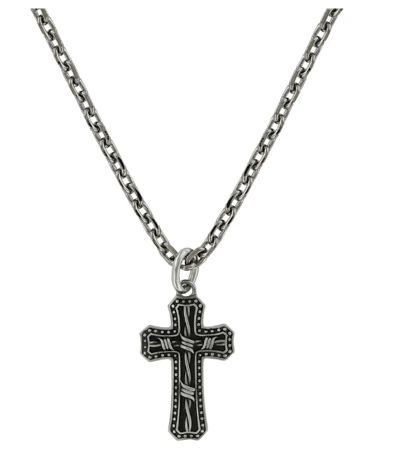 Montana Silversmiths Antiqued Stainless Barbed Wire Cross Necklace