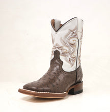 Load image into Gallery viewer, Tanner Mark Chocolate Ostrich Print Children&#39;s Boot
