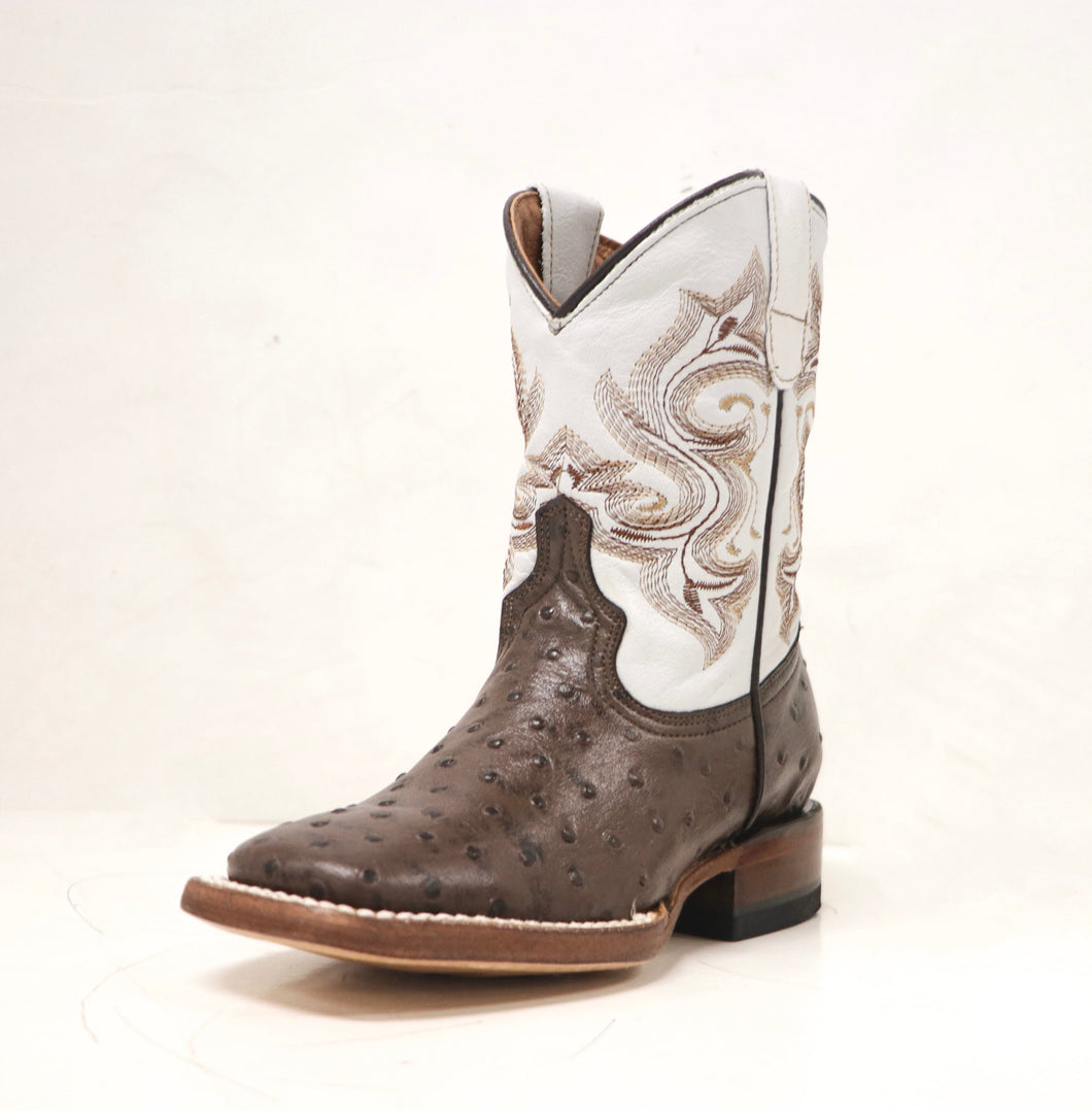 Tanner Mark Chocolate Ostrich Print Children's Boot