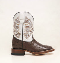 Load image into Gallery viewer, Tanner Mark Chocolate Ostrich Print Children&#39;s Boot
