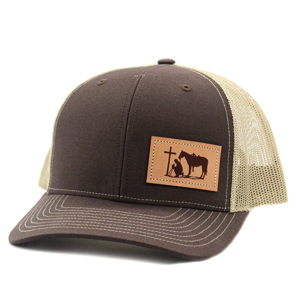Dally Up Praying Cowboy Leather Patch Cap
