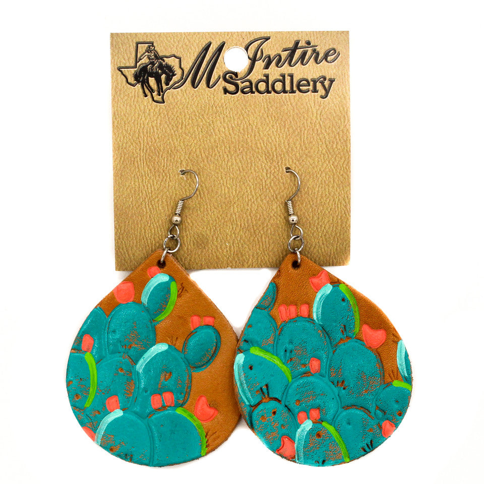 Turquoise Cactus Leather Bell Earrings