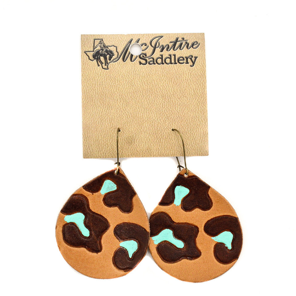 Turquoise Leopard Leather Bell Earrings