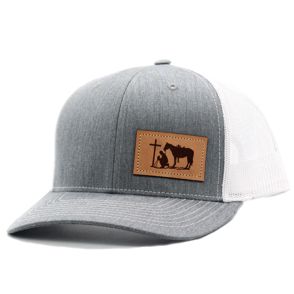 Dally Up Praying Cowboy Leather Patch Cap