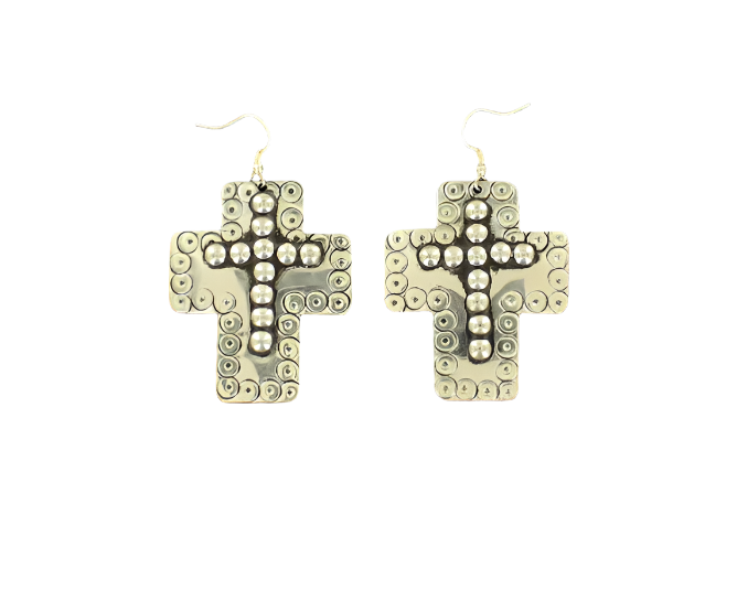 M&F Large Silver Cross Earrings